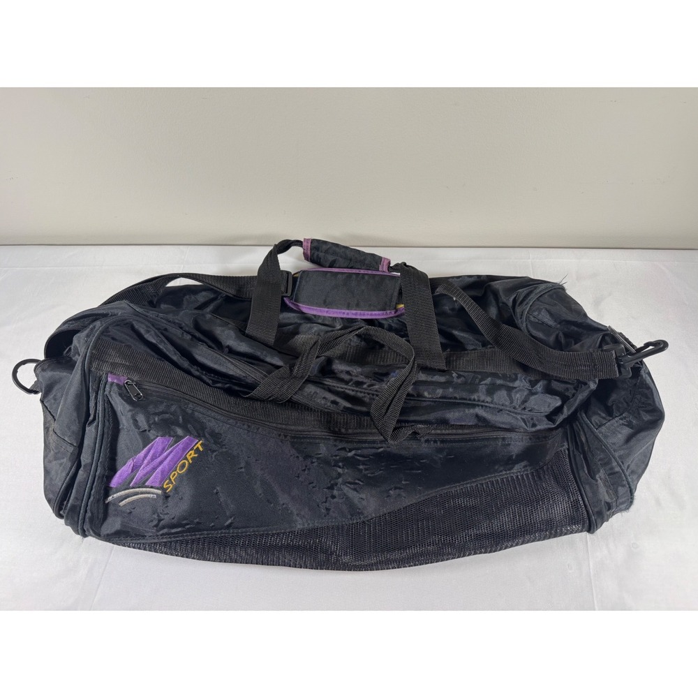 Vintage 90s Y2K Black & Purple Sport Embroidered Large Gym Duffel Weekender Bag
